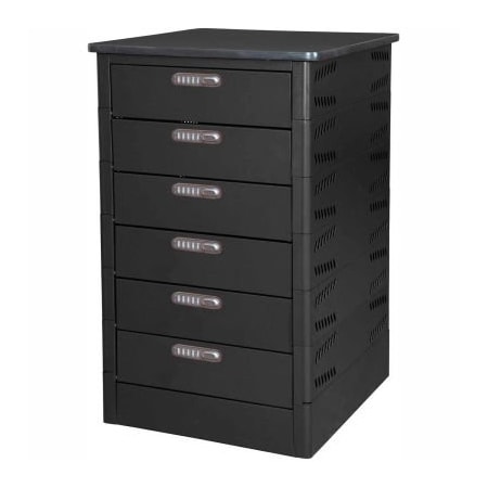 Datum Filing Systems Datum TekStak Laptop Storage Locker W/ Laminate Top, 6 Bays, Electronic Lock, Black TEKS6-C-LT-T25-L1595-60